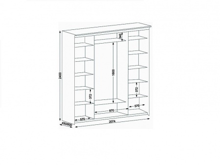 Схема шкафа купе Элит 4-х дверный зеркальный 2074